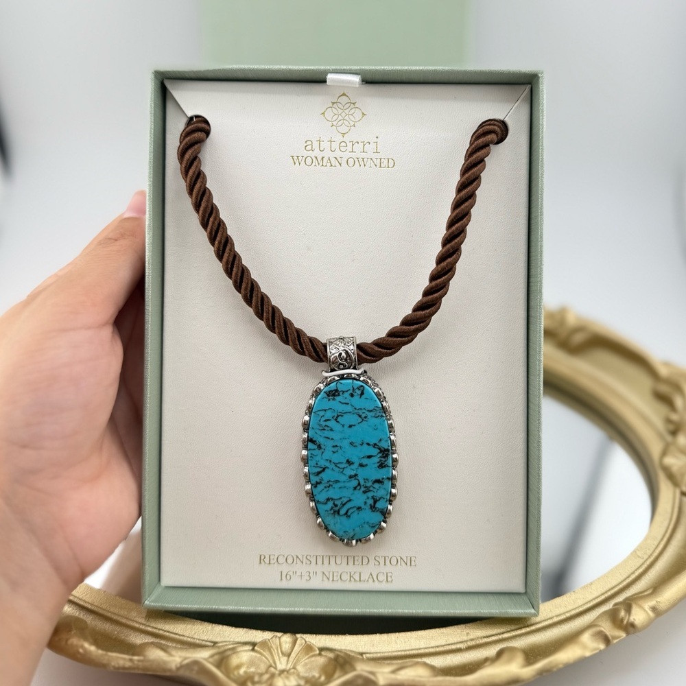 Atterri Turquoise-Style Reconstituted Stone Pendant Necklace –Western Boho Style